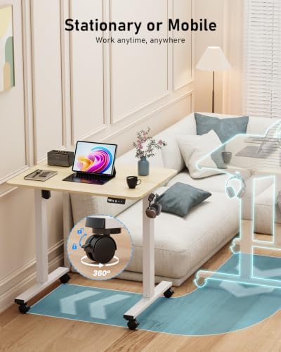 32" Small Rolling Electric Standing Desk Adjustable Height for Home Office