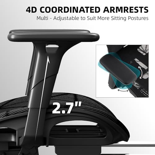 Mesh Office Chair,Ergonomic Computer Chair,Adjustable Lumbar High Back Desk Chair 400lbs,4D Adjustable Armrests & Removable Headrest,Breathable Mesh Chair for Adults,Home Gaming & Workplace(Black)