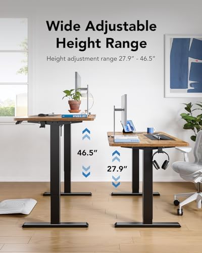 HUANUO 55x27 Inch Electric Standing Desk, Height Adjustable, Rustic Brown