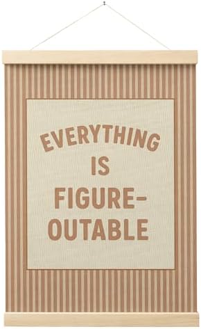 FGFK Everything Is Figureoutable Positive Affirmations Wall Art Poster Hanger Frame, Retro Warm Beige Inspirational Canvas Prints Framed Wall Decor for Office Classroom Home Bedroom, 12x16 Inch
