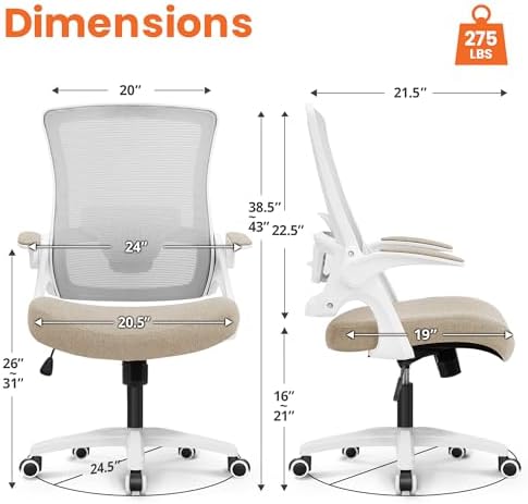 NEO CHAIR Office Desk Chair High Back Mesh Chair Adjustable Lumbar, Beige