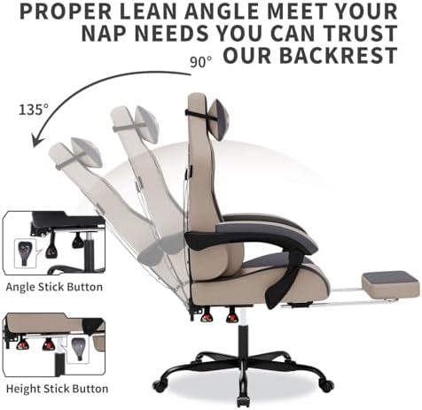 Gaming Chair with Massage,Ergonomic PC Gaming Chair with Footrest Comfortable Headrest and Lumbar Support, High Back, 300LBS (Grey)
