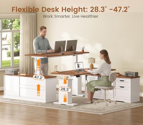 SEDETA Farmhouse L Shaped Executive Standing Desk with Storage Drawers