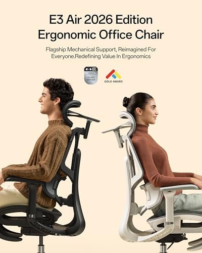 Hbada E3 Air 2026 Ergonomic Office Chair, 3-Zone Lumbar Support, Comfy Home Office Chair with Auto Recline, 4D Headrest & Armrests, 140° Tilt for Work & Relax, Grey with Footrest