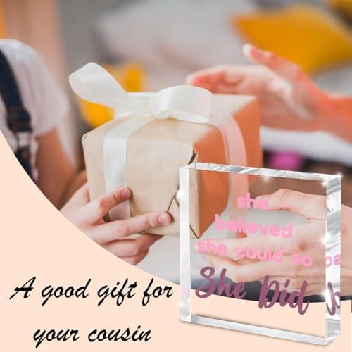 Pink Office Decor - Congratulations Gifts For Women - She Believed She Could So She Did Pink Office Desk Decor Accessories Acrylic Square Shape Sign - Inspirational Gift For Women