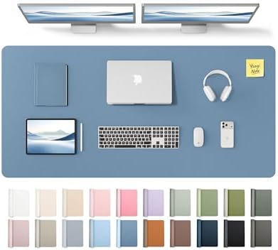 YSAGi Leather Desk Pad Protector, Office Desk Mat, Large Mouse Pad, Non-Slip PU Leather Desk Blotter, Laptop Desk Pad, Waterproof Desk Writing Pad for Office and Home (Blue,55" x 24")
