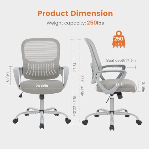 Sweetcrispy Executive Home Office Chair, Mesh Office Chair, Grey