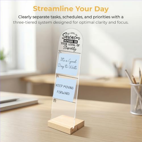 Monitor Memo Board, Sticky Note Holder, Message Board, Acrylic Desk Organizer With Wooden Base With 100Pcs Notes For Home Desktop And Office Desk My Level Of Sarcasm Depends On Your Level Of Stupidity