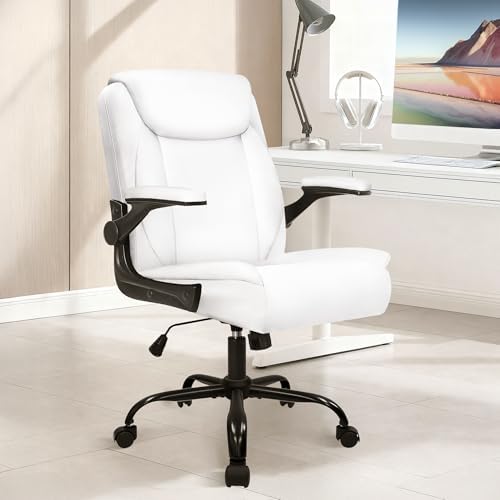 NEO CHAIR PU Leather Office Desk Chair with Adjustable Arms, White