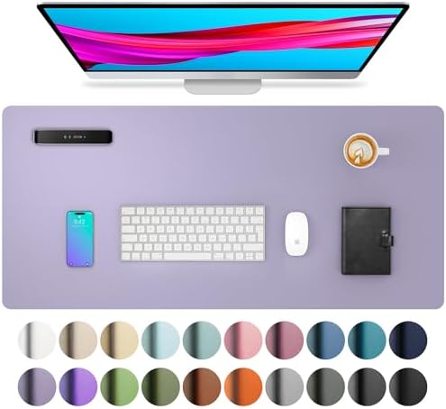 Aothia Leather Desk Pad Protector, Mouse Pad, Office Desk Mat, Non-Slip PU Leather Desk Blotter, Laptop Desk Pad, Waterproof Desk Writing Pad for Office and Home (31.5" x 15.7", Lavender)