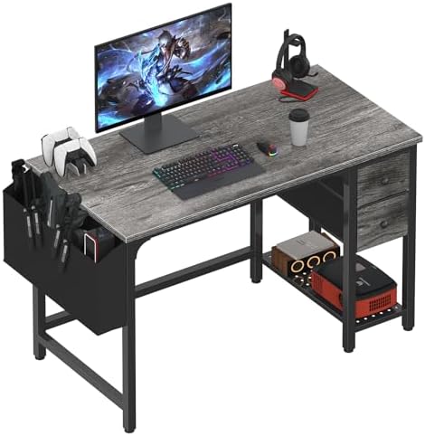 Lufeiya Computer Desk with Fabric Drawers, 40 Inch Gaming Desk for Small Space Home Office, Modern Simple Study Writing Table PC Desks for Bedroom, Gray