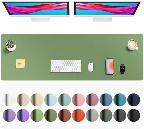 Aothia Faux Leather Desk Mat - Non-Slip PU Leather Desk Blotter, Waterproof Writing Surface, Large Desk Pad for Office & Home (Olive Green, 55" x 17")