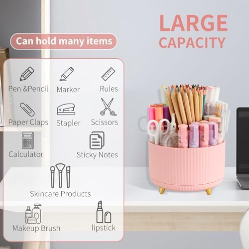 Camelmother 360°Rotating Pen&Pencil Holder For Desk With 5Slots Cute Office