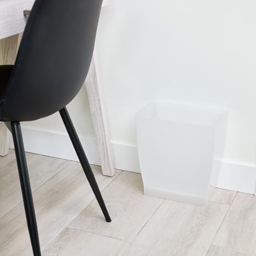 iDesign Small Plastic Bathroom Trash Can, Slim Rectangle Garbage Bin for Bedroom, Office, Dorm, Clear Frost