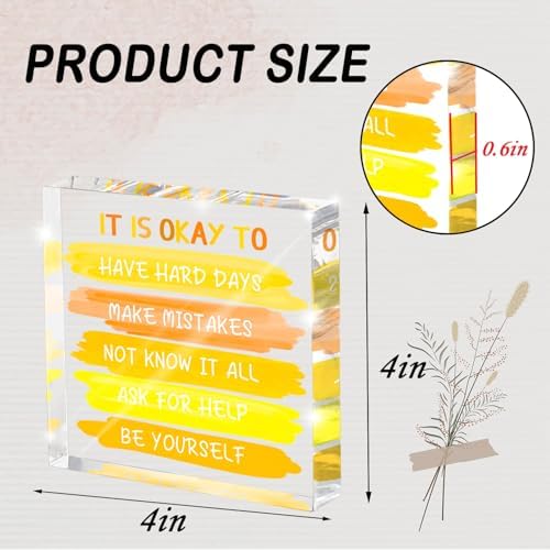 Mental Health Office Decor - Yellow 4 Inch Acrylic Tabletop Sign, Inspirational Desk Accessories for Workplace Wellness, Motivational Quote for Therapy Office & Home Desk