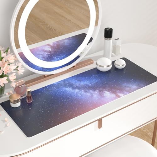 QiyI PU Leather Large Mouse Pad, Office Decor, 31.5" x 11.8", Blue Galaxy