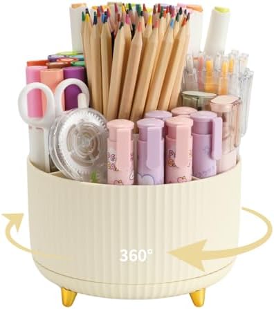 Camelmother 360°Rotating Pen&Pencil Holder For Desk With 5Slots Cute Office