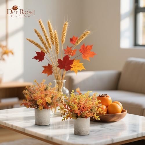 Der Rose 3 Pack Fake Plants Warm Orange Faux Plants for Fall Table Decor