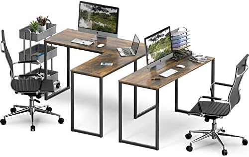 SHW Mission 48 x 48 L-Shape Home Office Computer Desk, Rustic Brown