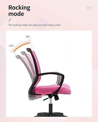 FDW | Mid Back Office Chair | Pink | with Lumbar Support, 360 Swivel