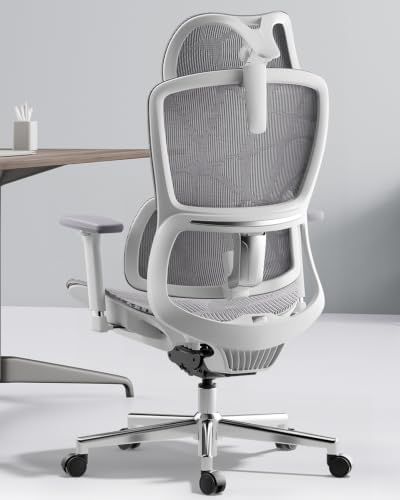Hbada E2 Ergonomic Office Chair, Big and Tall Mesh Office Chair with 6-Way Dynamic Lumbar Support, 3D Adjustable Armrests, 3D Adjustable Headrest, Grey (No Footrest)