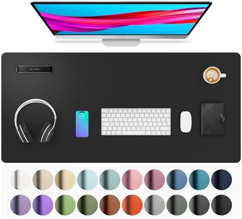 Aothia Leather Desk Pad Protector, Mouse Pad, Office Desk Mat, Non-Slip PU Leather Desk Blotter, Laptop Desk Pad, Waterproof Desk Writing Pad for Office and Home (Black,36" x 17")