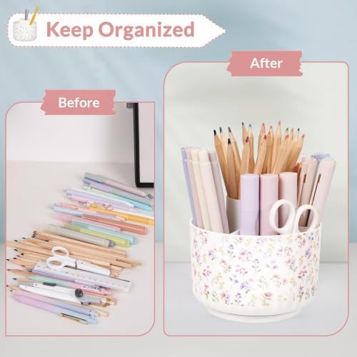 SKYDUE Rotating Pencil Pen Holder for Desk, Pencil Cup with 5 Slots