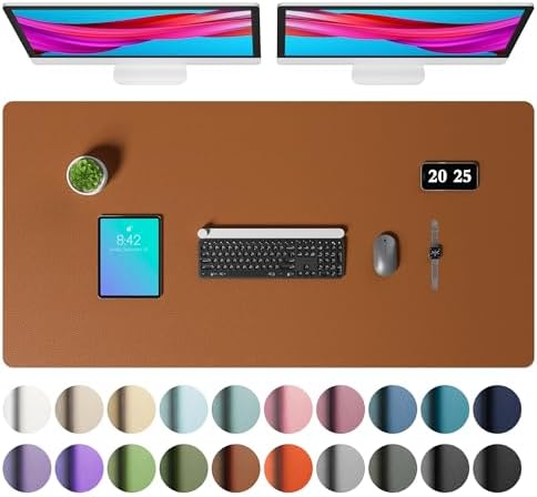 Aothia Faux Leather Desk Mat – Large Mouse Pad, Non-Slip PU Leather Blotter, Waterproof Writing Surface for Office and Home (Brown, 47.2" x 23.6")