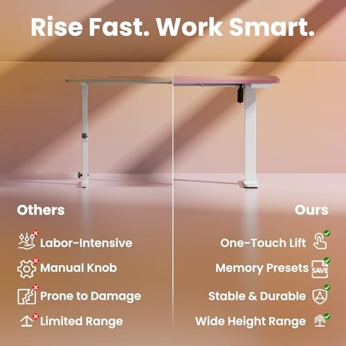 HUANUO 55x28 Inch Electric Standing Desk, Height Adjustable, Pink