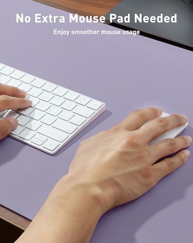 Aothia Faux Leather Desk Mat - Large Mouse Pad, Non-Slip PU Leather Blotter, Waterproof Writing Surface for Office and Home (Lavender, 42" x 17")