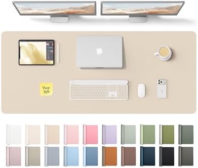 YSAGi Leather Desk Pad Protector, Office Desk Mat, Large Mouse Pad, Non-Slip PU Leather Desk Blotter, Laptop Desk Pad, Waterproof Desk Writing Pad for Office and Home (Eggshell,55" x 17.2")