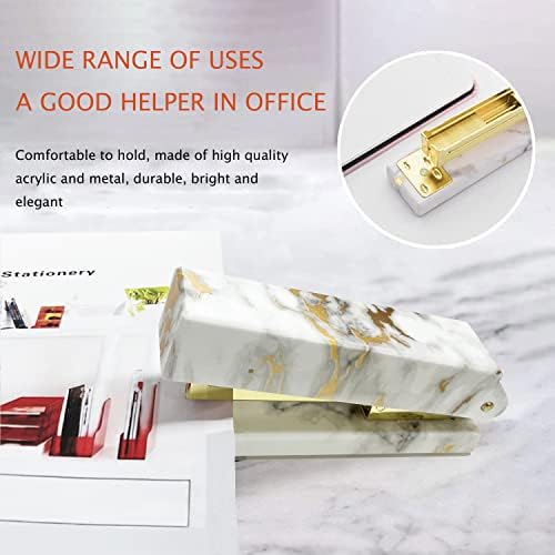 Gold Marble Desk Accessories, Office Supplies Set Stapler Set Staple Remover, Tape Holder, Pen Holder, 2 Ballpoint Pen, Scissor, Binder Clips, Paper Clips and 1000pcs Staples.