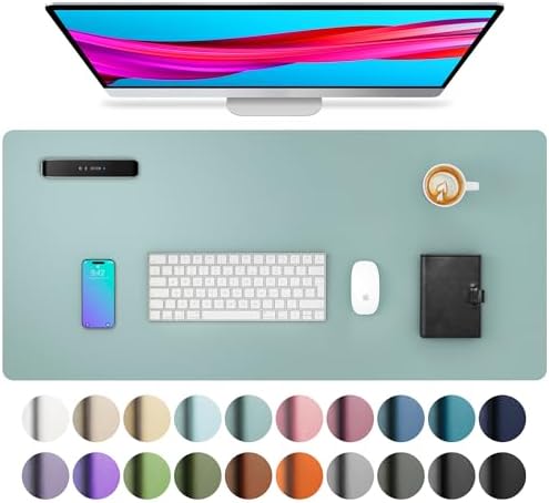 Aothia Leather Desk Pad Protector, Mouse Pad, Office Desk Mat, Non-Slip PU Leather Desk Blotter, Laptop Desk Pad, Waterproof Desk Writing Pad for Office and Home (23.6" x 13.7", Light Blue)