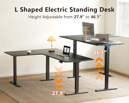Casaottima 63 Inch L Shaped Electric Standing Desk, Home Office, Black