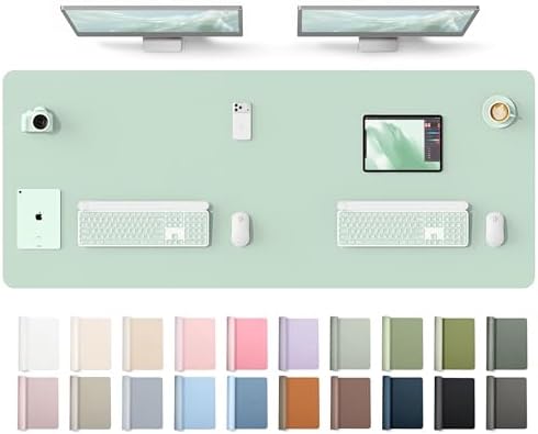 YSAGi Leather Desk Protector, Office Mat, Large Mouse Mat, Non-Slip PU Leather Blotter, Laptop Desk Mat, Waterproof Writing Pad for Office and Home(Pale Green, 63" x 24")