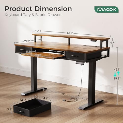 AODK 55 Inch Standing Desk with Drawers & Keyboard Tray, Rustic Brown
