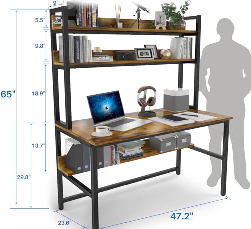 Aquzee Computer Desk with Shelves, 47“W x 23.6" D Desk with Hutch