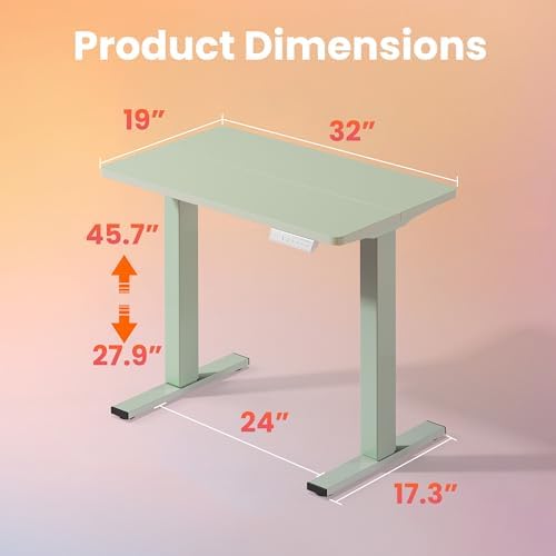 HUANUO 32x19 Inch Small Electric Standing Desk, Adjustable, Sage Green