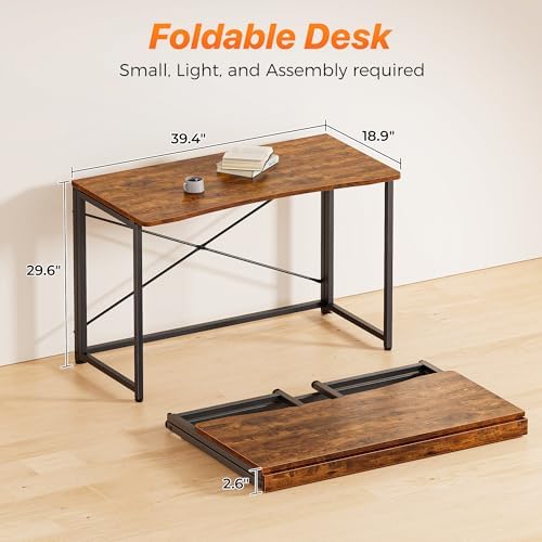 Huuger Folding Desk for Small Spaces, 39.4 Inch Foldable Computer Table
