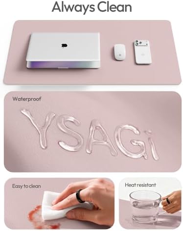 YSAGi Leather Desk Protector, Office Mat, Large Mouse Mat, Non-Slip PU Leather Blotter, Laptop Desk Mat, Waterproof Writing Pad for Office and Home(Grayish Lavender, 63" x 17.2")