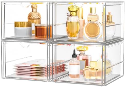 caktraie 4-Pack 4-Drawer Acrylic Storage Organizer for Desk, Crafts,Vanity