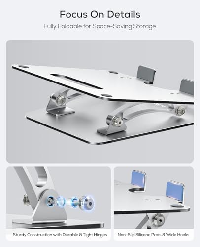Nulaxy Ergonomic Adjustable Laptop Stand for Desk, Dual Foldable Computer Riser with Advanced Heat-Vent, Heavy-Duty Portable Notebook Holder for Posture Correction, Compatible with Mac 10-16" Laptops
