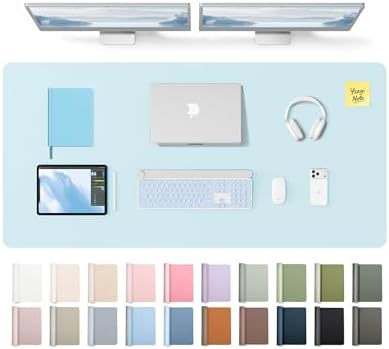 YSAGi Leather Desk Pad Protector, Office Desk Mat, Large Mouse Pad, Non-Slip PU Leather Desk Blotter, Laptop Desk Pad, Waterproof Desk Writing Pad for Office and Home (Baby Blue,55" x 24")