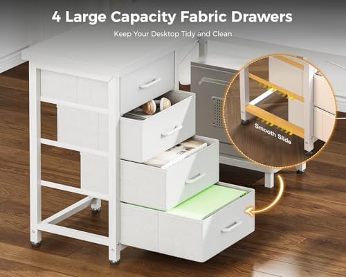 AODK 61" L Shaped Gaming Desk with 4 Drawers and Power Outlets, White