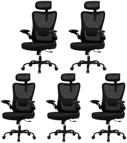 HUANUO Ergonomic Office Chair, High Back Computer Desk Chair with Adjustable Lumbar Support and Headrest, Comfy Gaming Chair with 3D Armrests, Home Office Rolling Chair, Max Load 300 lbs, Pack of 5