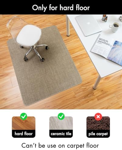 BARoyal Office Chair Mat for Hardwood Floor Under Desk Computer Rolling Chair Mat for Wood/Tile Floor Non-Slip Heavy Duty Desk Rug PVC Plastic Hard Floor Protector 45" x 53"(Linen)