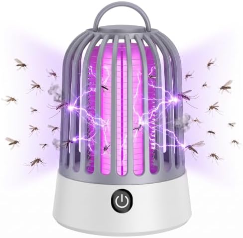 Mosquito Zapper Indoor Outdoor, Cordless Electric Bug Zapper with USB Charging, High Powered 365nm UV Light Fly Trap for Home Bedroom, Office,Porch,Safe Pest Control, Grey