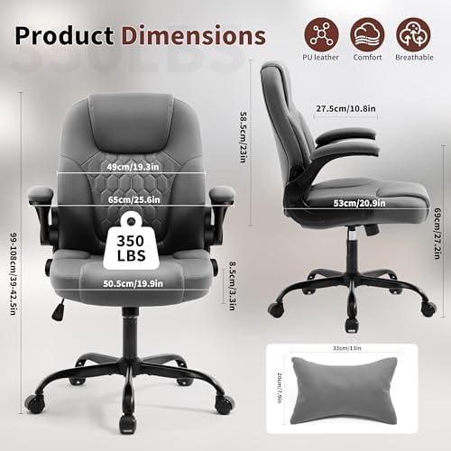 PU Leather Office Chair Swivel Lumbar Support for Short People Grey