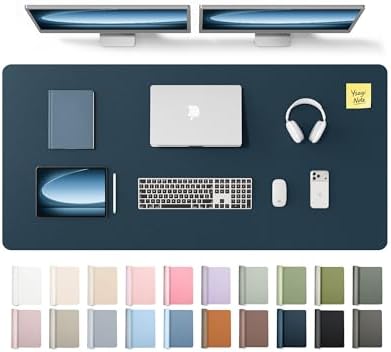 YSAGi Leather Desk Pad Protector, Office Desk Mat, Large Mouse Pad, Non-Slip PU Leather Desk Blotter, Laptop Desk Pad, Waterproof Desk Writing Pad for Office and Home (Dark Blue,55" x 24")