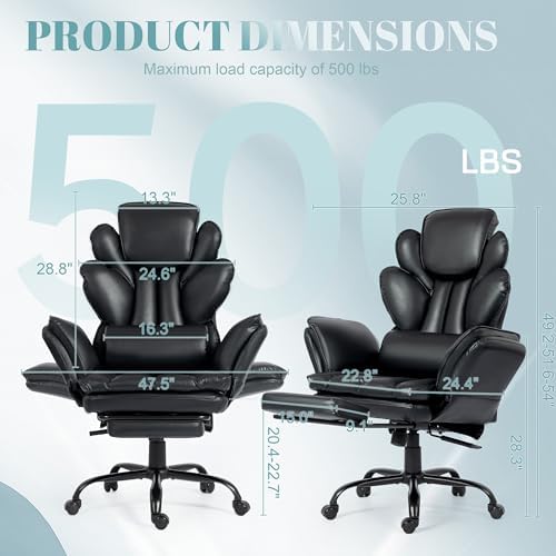 Flip Armrests Criss Cross Office Chair, Reclining Office Chair with Foot Rest, Adjustable Headrest, Massage Waist Pillow, Cross Legged Big and Tall Desk Chair Wide Seat Vanity Chair,Black PU Leather